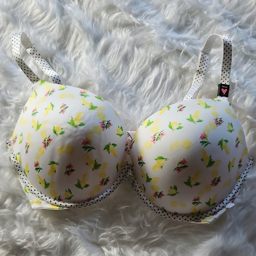 NWT Victoria's Secret Lemon Floral Push-up Bra - White and Yellow 34DDD